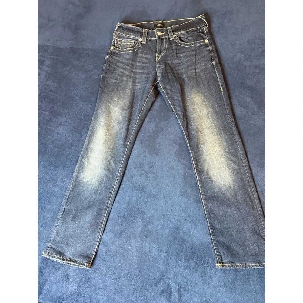 True Religion Ricky Relaxed Straight Jeans 28x29 Dark Blue Wash